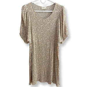Everly Large Yellow & Gray Floral Print Crinkled Stretchy Tunic Top Mini Dress